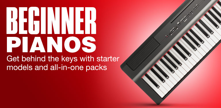 Beginner pianos. Get behind the keys with starter models and all-in-one packs.