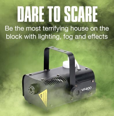 Dare to scare. Be the most terrifying house on the block with lighting, fog and effects.