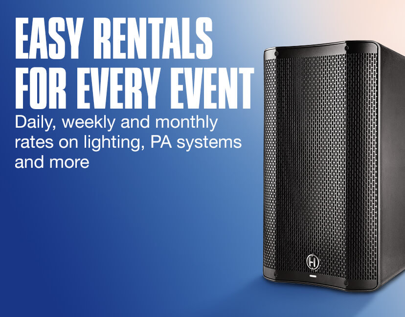 Easy rentals for every event. Daily, weekly and monthly rates on lighting, PA systems and more.