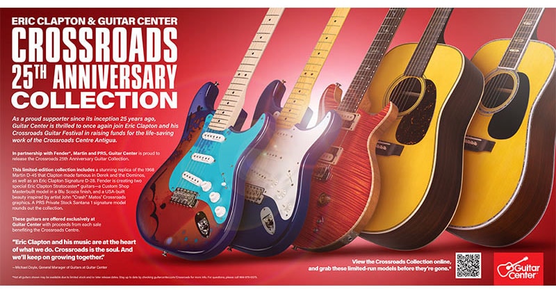 Guitar Center Partners with Eric Clapton, Carlos Santana and Leading Guitar Manufacturers on New Crossroads Guitar Festival's 25th Anniversary Guitar Collection.