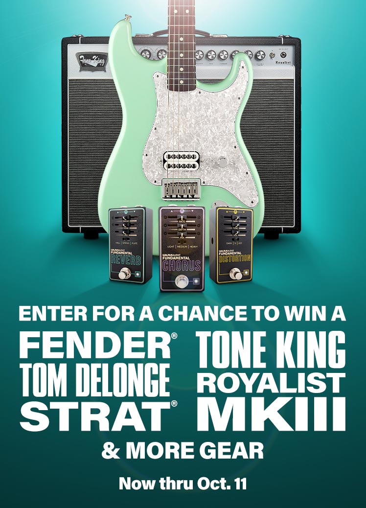 Enter for a chance to win Fender Tom Delonge Strat Tone King Royalist MKII & More Gear. Now thru Oct. 11