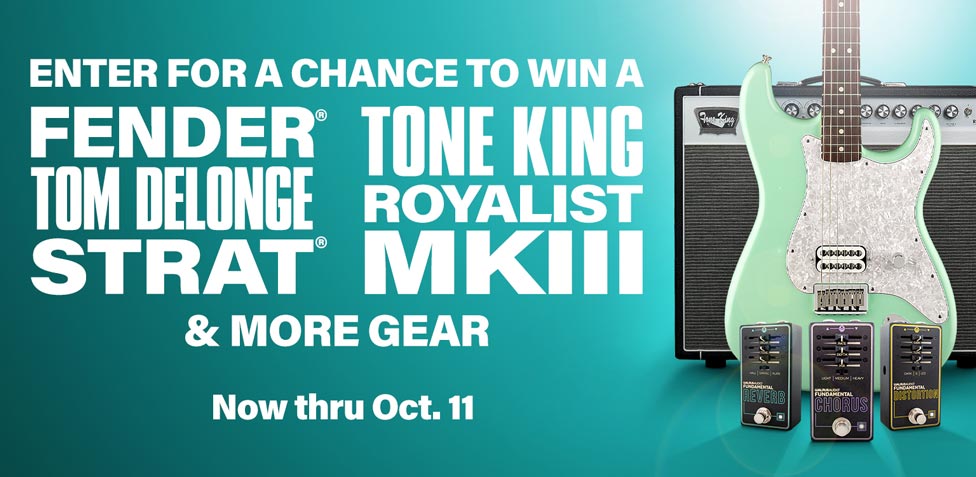 Enter for a chance to win Fender Tom Delonge Strat Tone King Royalist MKII & More Gear. Now thru Oct. 11