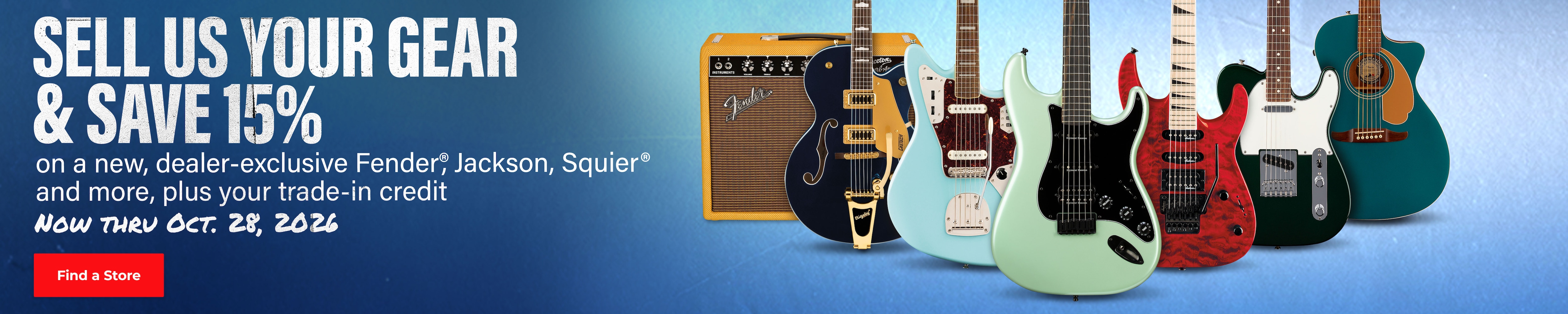 20 percent new gear when you trade in your American-made guitar. Now thru August 5. Get Details.