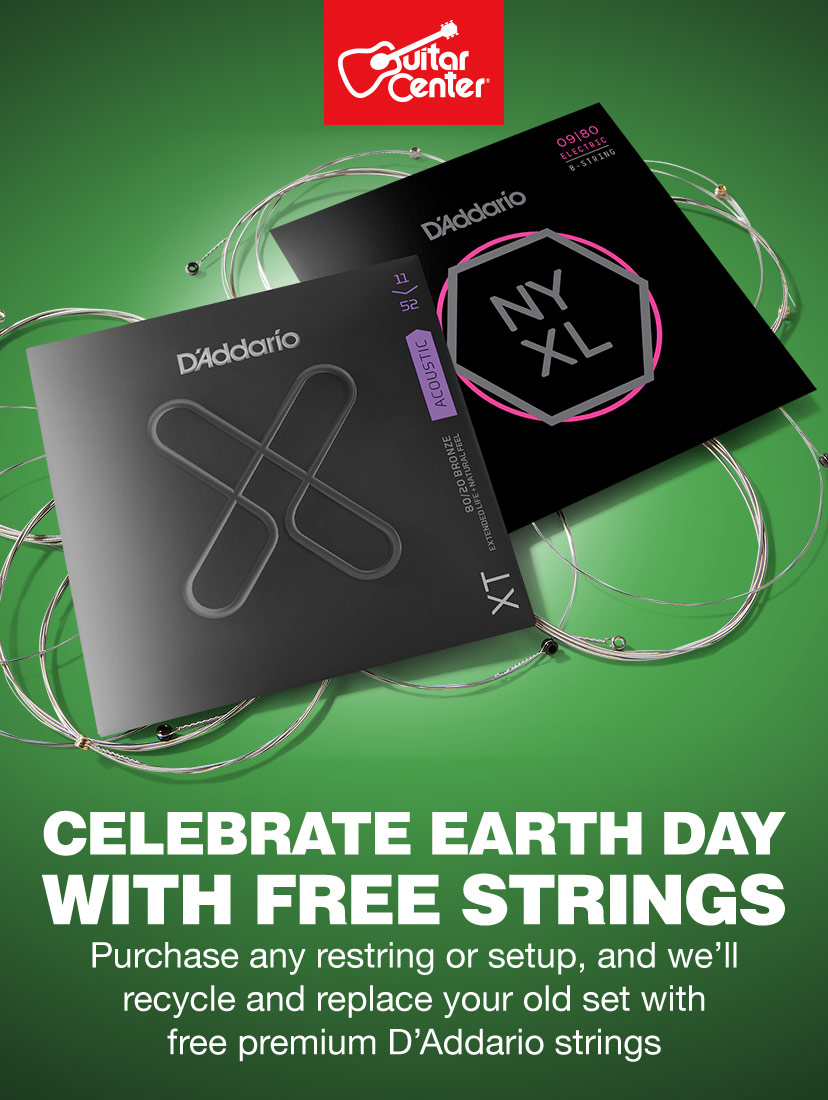 Celebrate Earth Day with free strings. Get a free upgrade to D'Addario premium strings when you recycle your old set. April 22 only. Get details