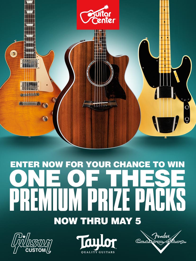 Enter now for your chance to win one of these premium prize packs. Gibson Custom, Taylor, Fender Custom Shop. Now thru May 5. Enter now