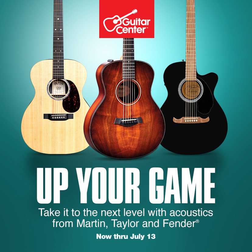 Up your game. Take it to the next level with acoustics from Martin, Fender and Taylor. Now thru July 13. Shop now