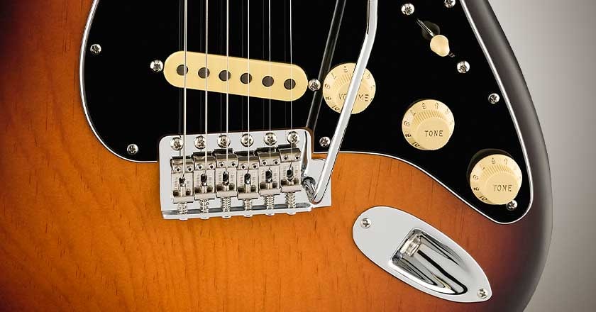Fender Sugar Pine American Performer Timber Series Stratocaster Controls Detail