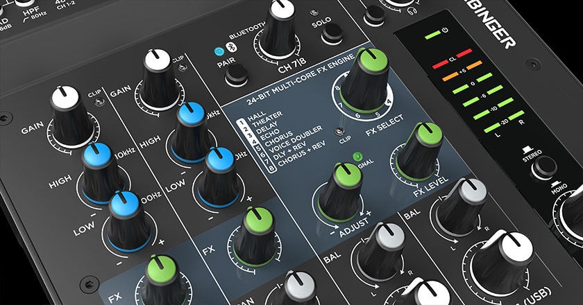 3in1 - 8ch Mixer / 2x2 Audio Interface / Bluetooth - The All New Harbinger  LX8 Audio Mixer 