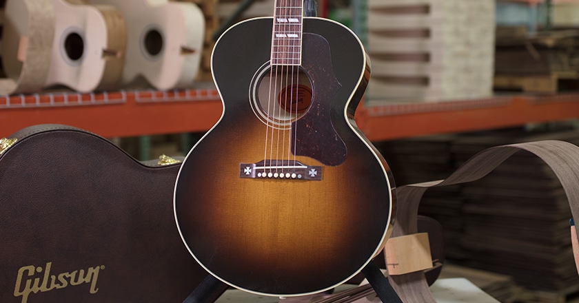 Front view of J-185 Vintage Series guitar, Thermally Aged Sitka spruce top