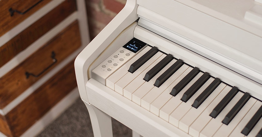 Kawai CA401 Digital Console Piano With Bench Keybed closeup.