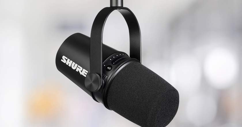 Shure MV7 Podcast Microphone Hanging Down