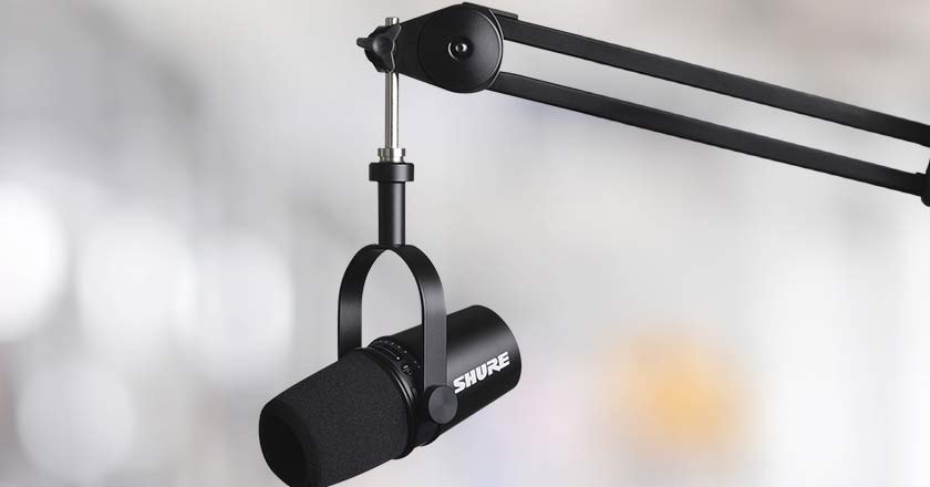 Shure MV7 Podcast Microphone Mic on boom stand