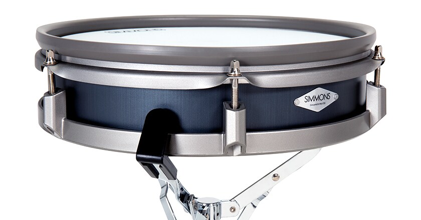 Responsive snare with rimshot sensor and included stand.