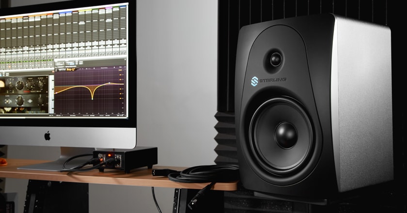 Sterling MX8 Studio Monitor Front View With Computer Screen, DAW and EQ