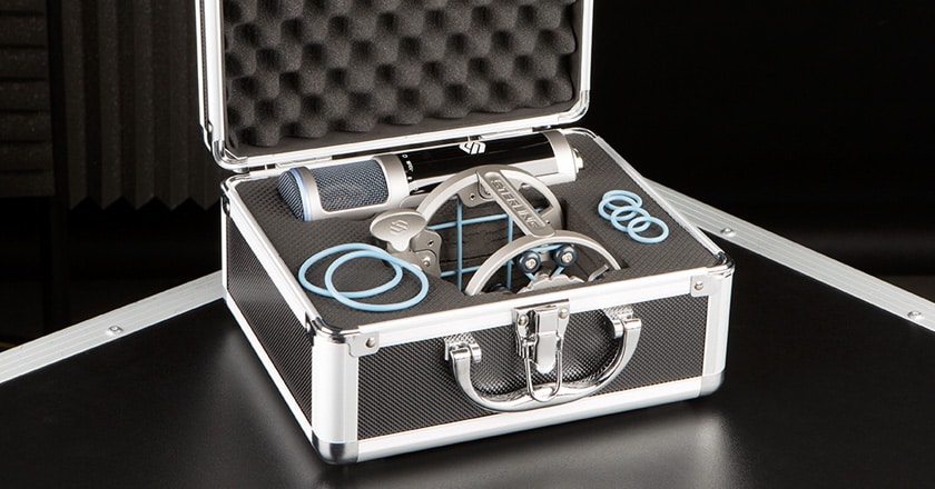 The Sterling ST155 Microphone and Shockmount are Pictured Inside the Rugged, Aluminum Flight Case