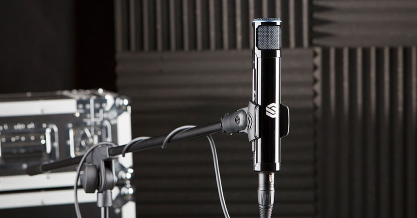 Sterling ST131 Microphone in its Mic Clip on a Microphone Stand