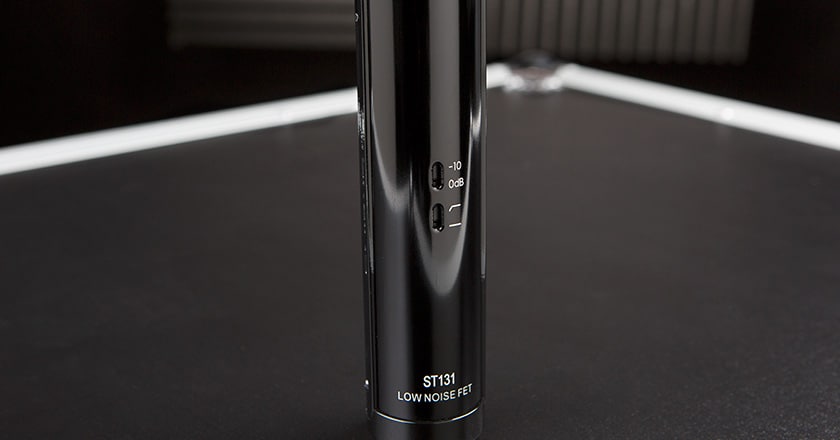 Close-up Image of the Sterling  ST131 Microphone's Attenuation and Low-Pass Filter Switches