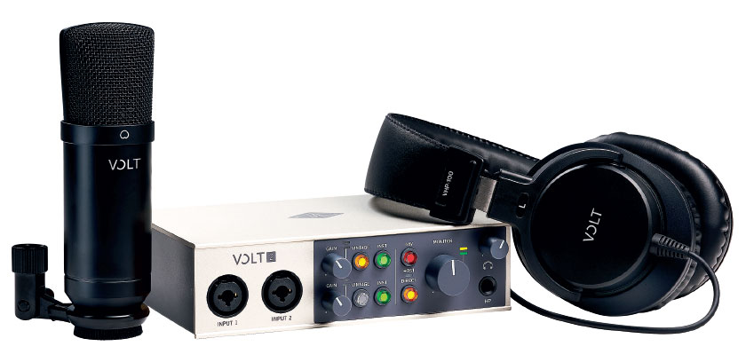 The Universal Audio Volt 2 Studio Pack USB interface is a complete recording solution with a mic, mount, and headphones.