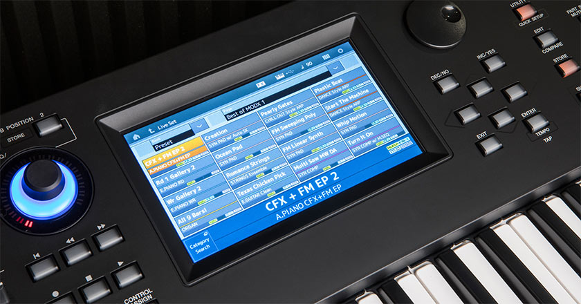 Close-up detail of the MODX6 touchscreen.